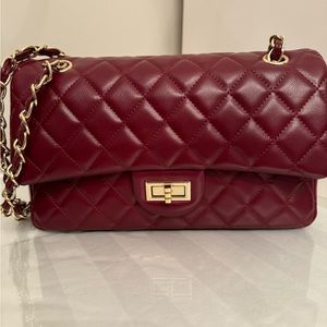 Burgundy Quilted leather medium double flap bag